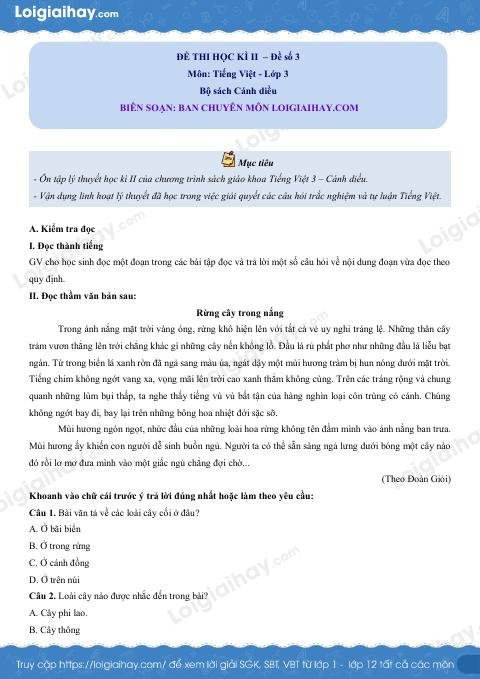 Đề thi học kì 2 Tiếng Việt 3 CD - Đề số 3